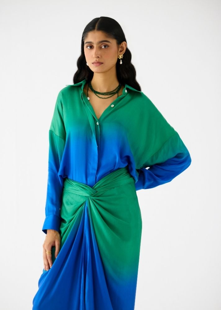 Emerald Draped Shirt Dress