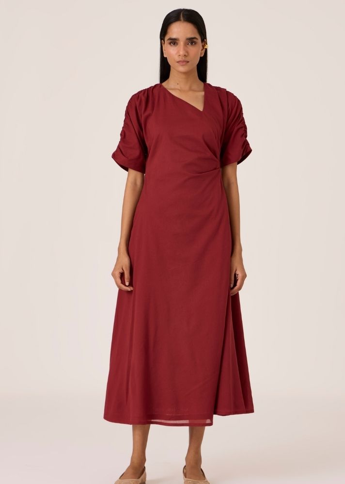 A Model Wearing Red Organic Cotton Yasmi Cotton Maxi Dress , curated by Only Ethikal