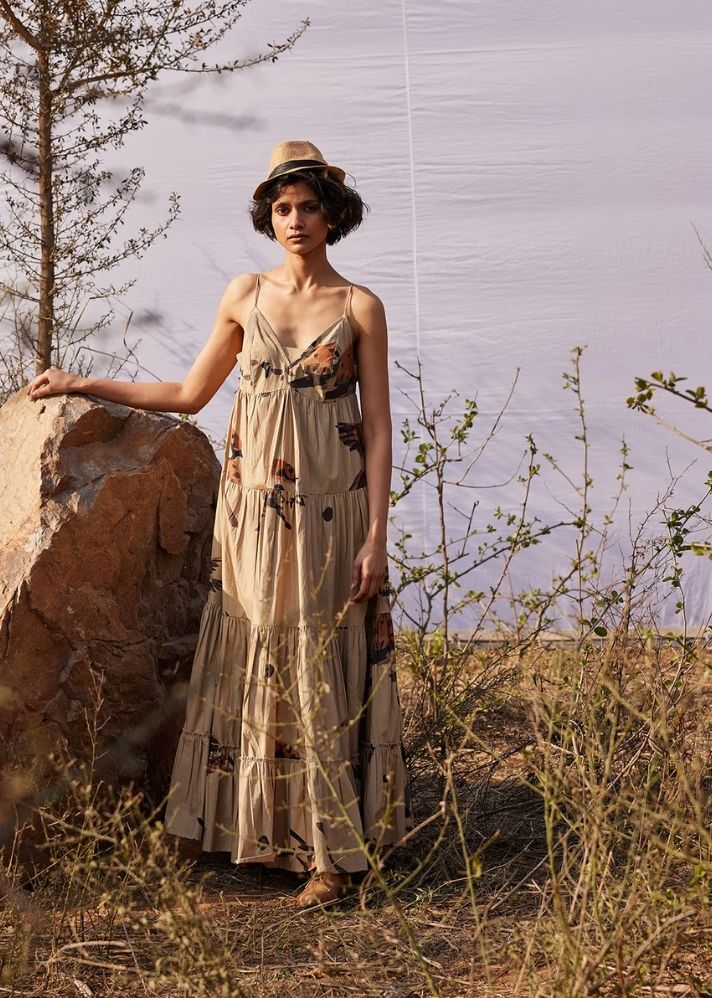 A Model Wearing Beige  Cotton Mul Safar Dress, curated by Only Ethikal