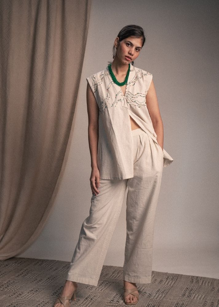 A Model Wearing White Pure Cotton Rewind Shrug, curated by Only Ethikal