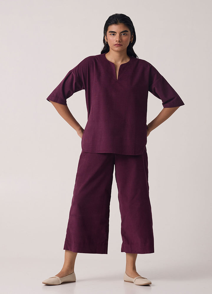 A Model Wearing Purple Organic Cotton Bobby Jamun Corduroy Co-Ord Set, curated by Only Ethikal