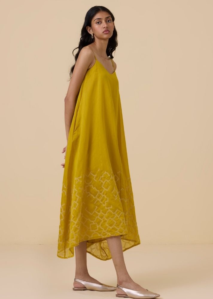 Inaya Yellow Handwoven Resort Dress