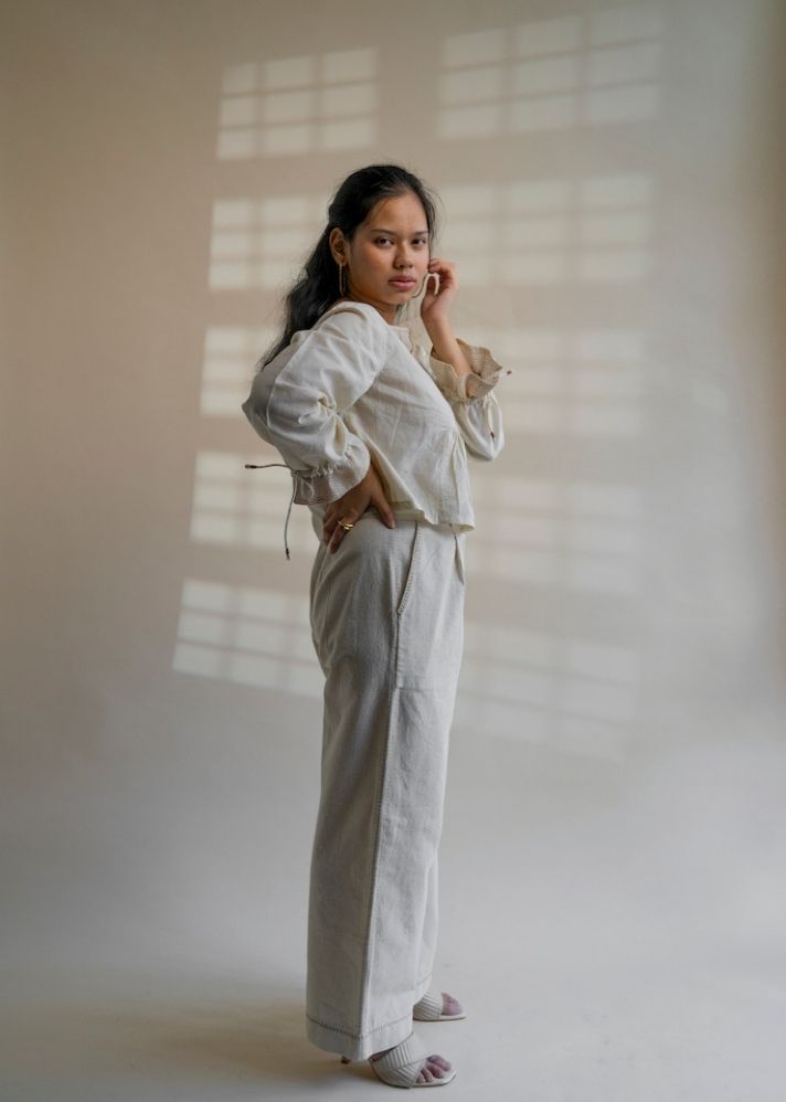 A Model Wearing White Pure Cotton Dawning Straight Pants, curated by Only Ethikal