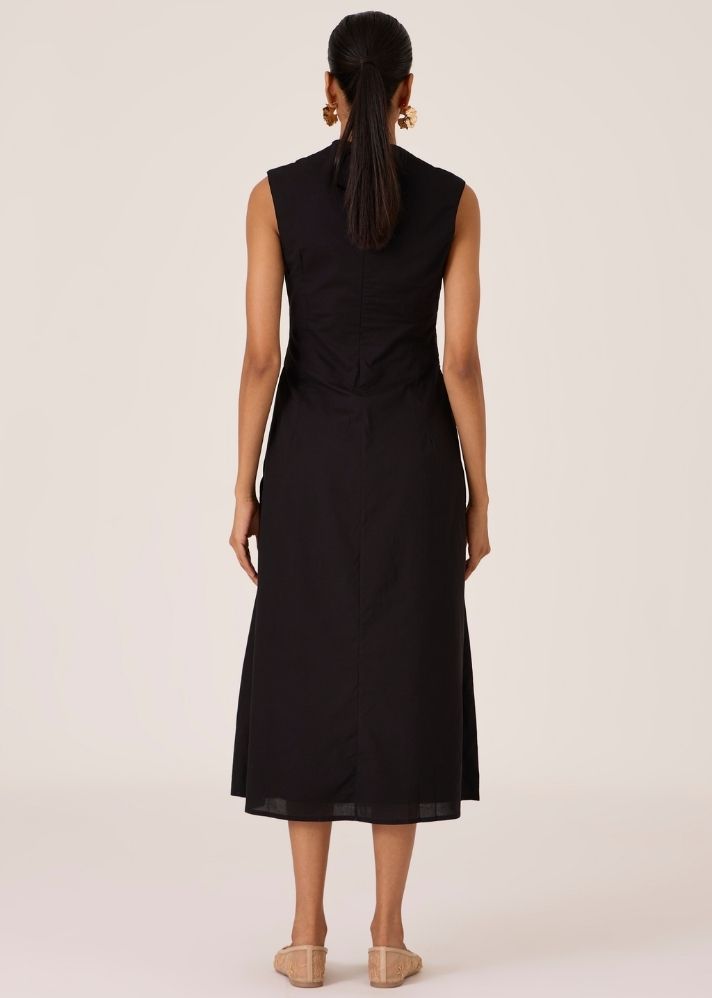 Ziva Black Pleated Midi Dress