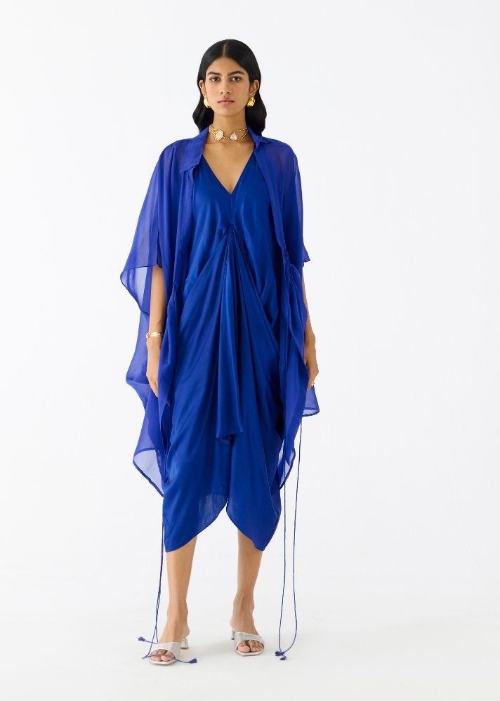 Royal Midi Dress With Organza Cape