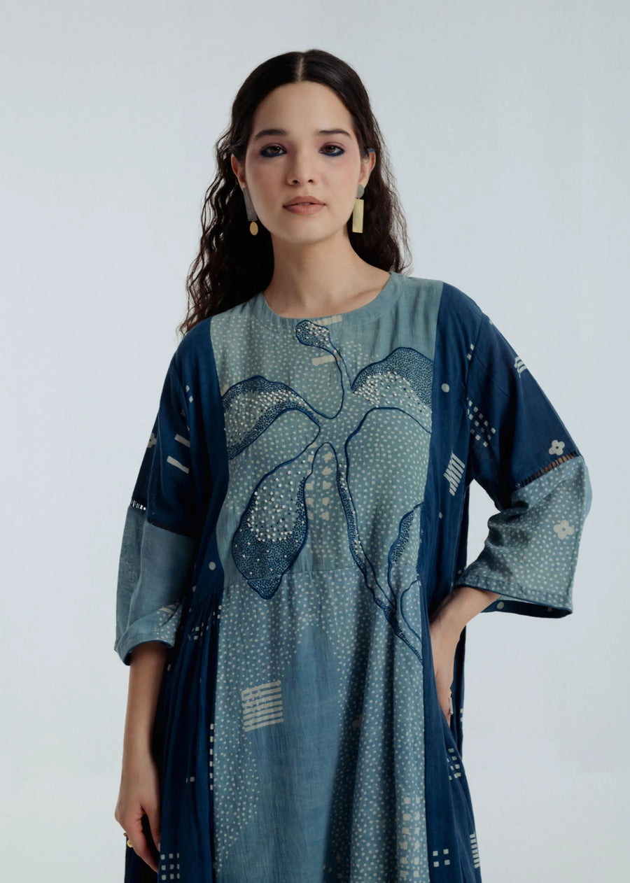 Indigo Pleated Dress