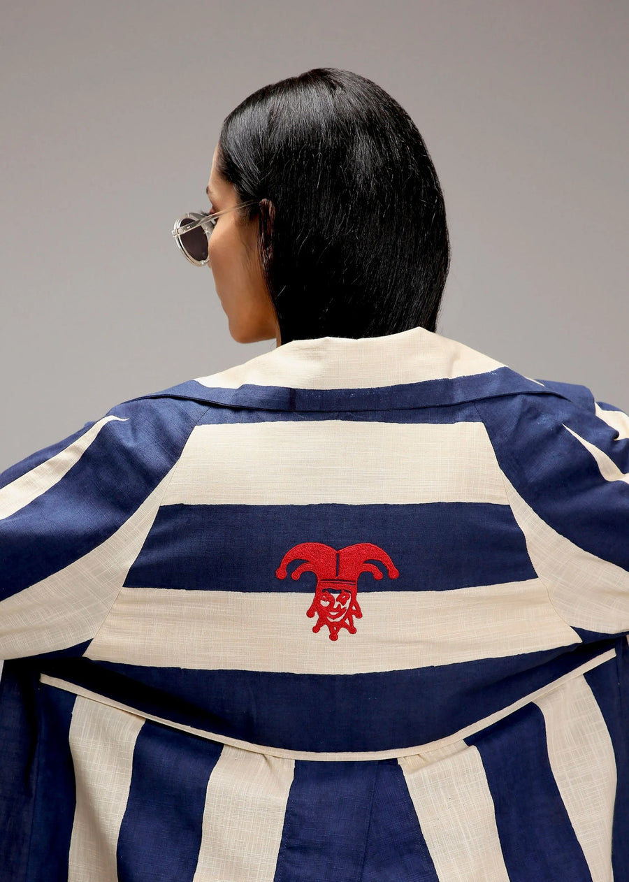 Egg-Shell Blue & Green Dual Stripe Dress Jacket Set (2 Pcs)