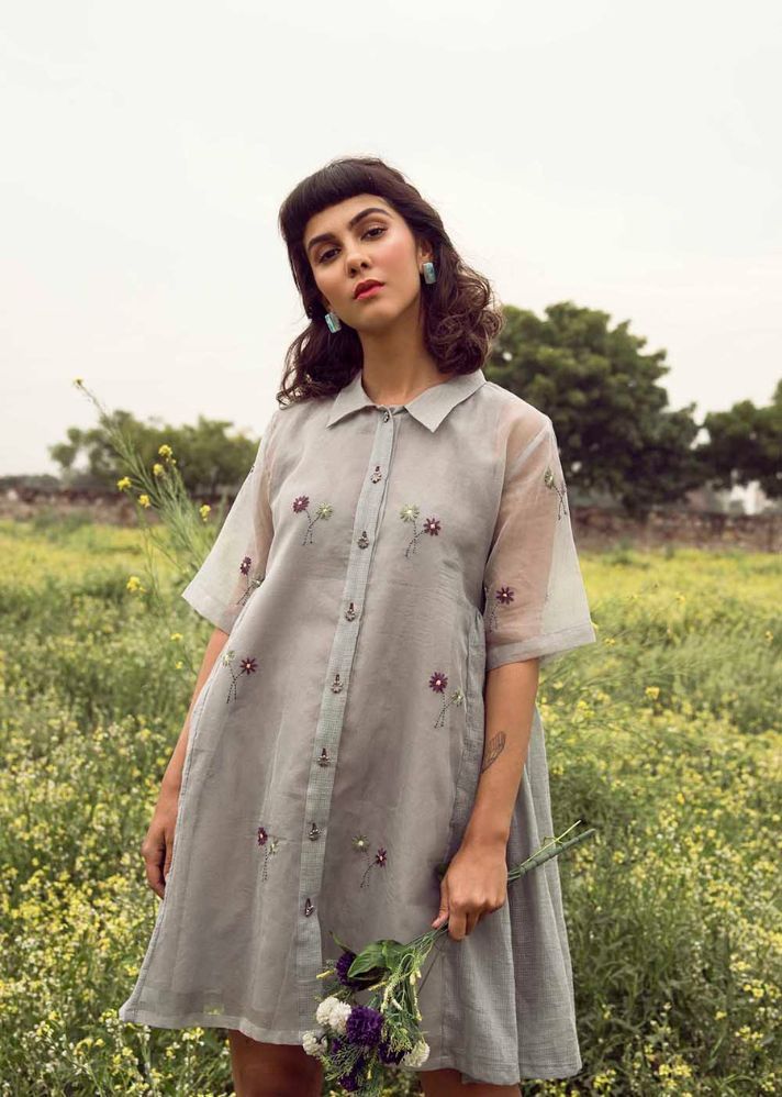 Lilies In Neverland Dress In Kota Doria &  Kota Slub
