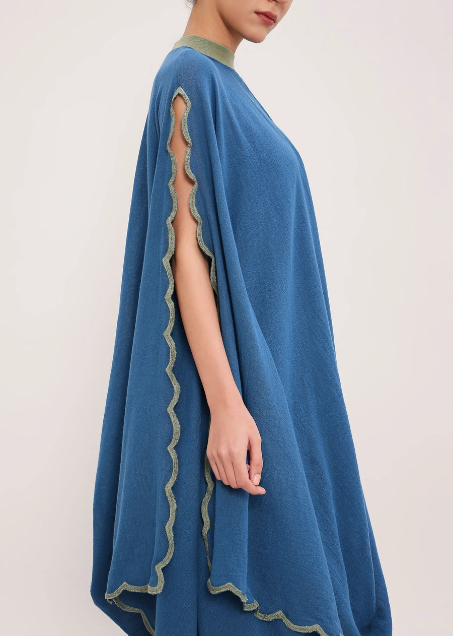Blue Capsule Edit Ribbed Scallop Cowl Dress