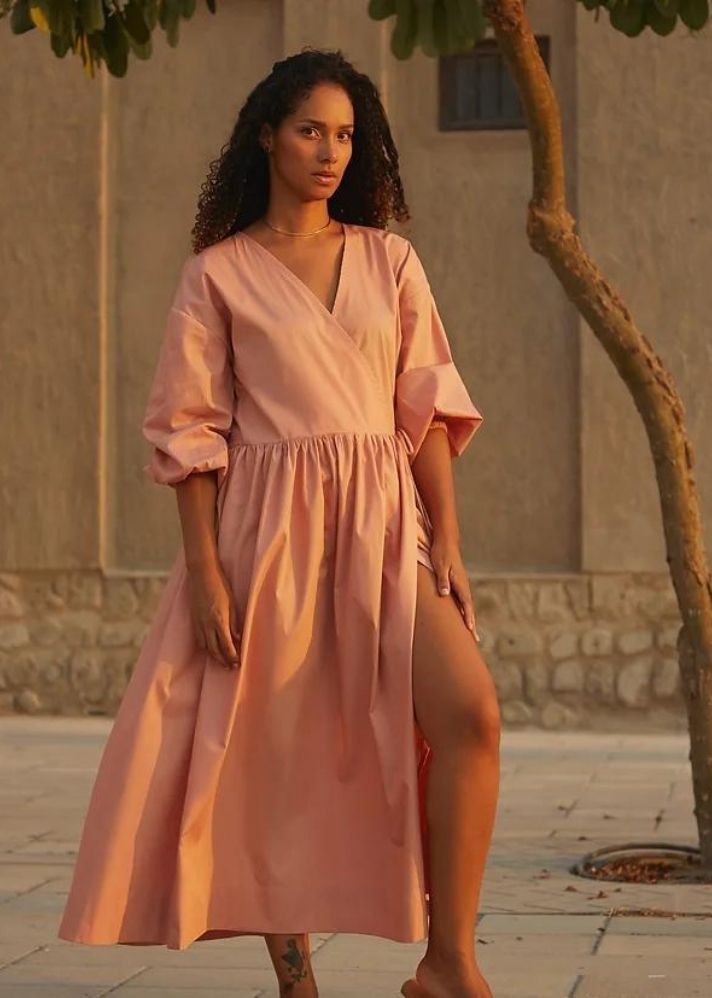 A Model Wearing Pink Organic Cotton Aali Dress, curated by Only Ethikal