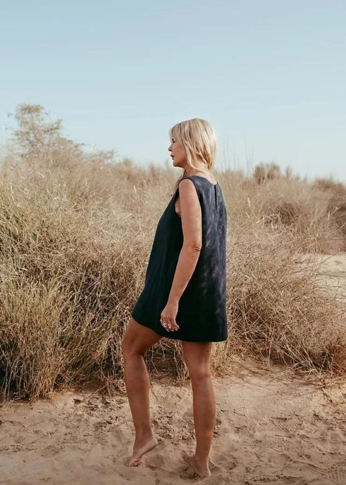 A Model Wearing Blue Linen Alivia Dress, curated by Only Ethikal