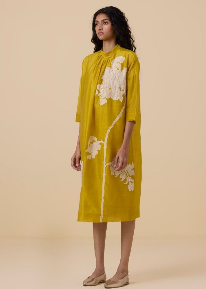 Aira Yellow Handwoven Embroidered Dress