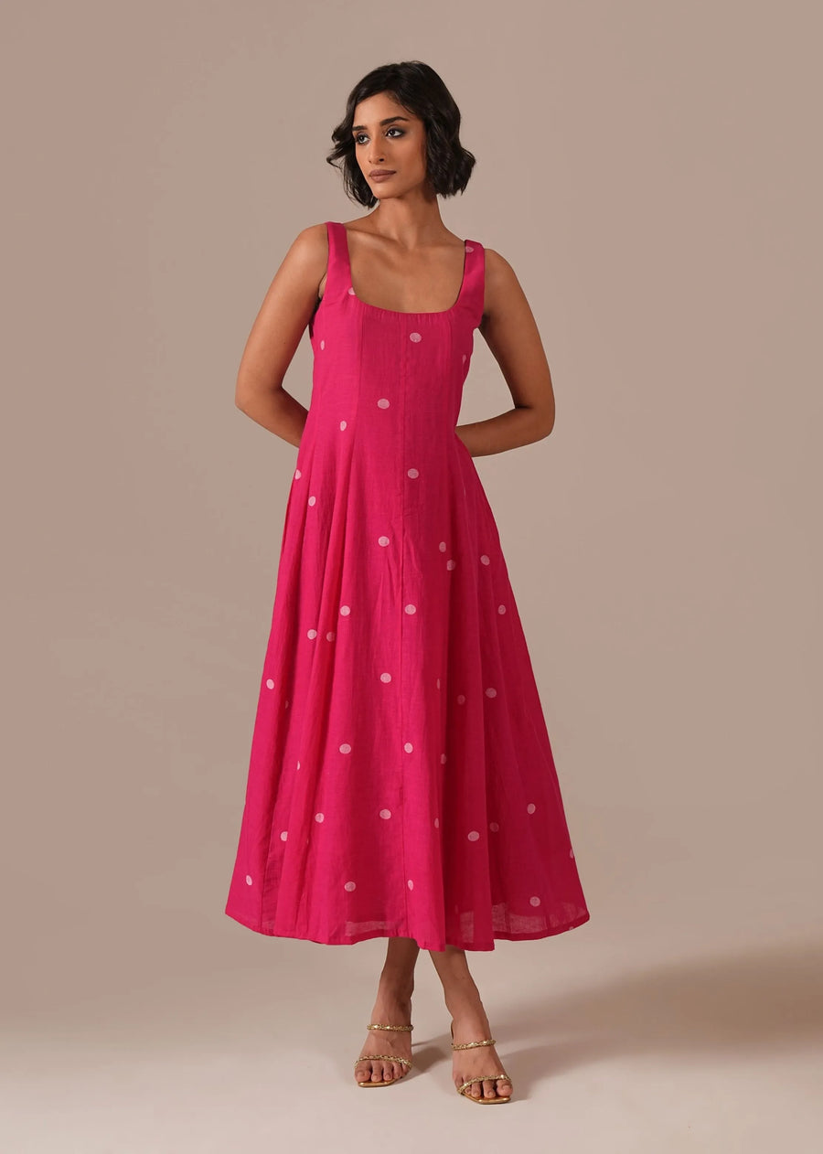 A Model Wearing Multicolor Pure Cotton Blush Mist Dress, curated by Only Ethikal