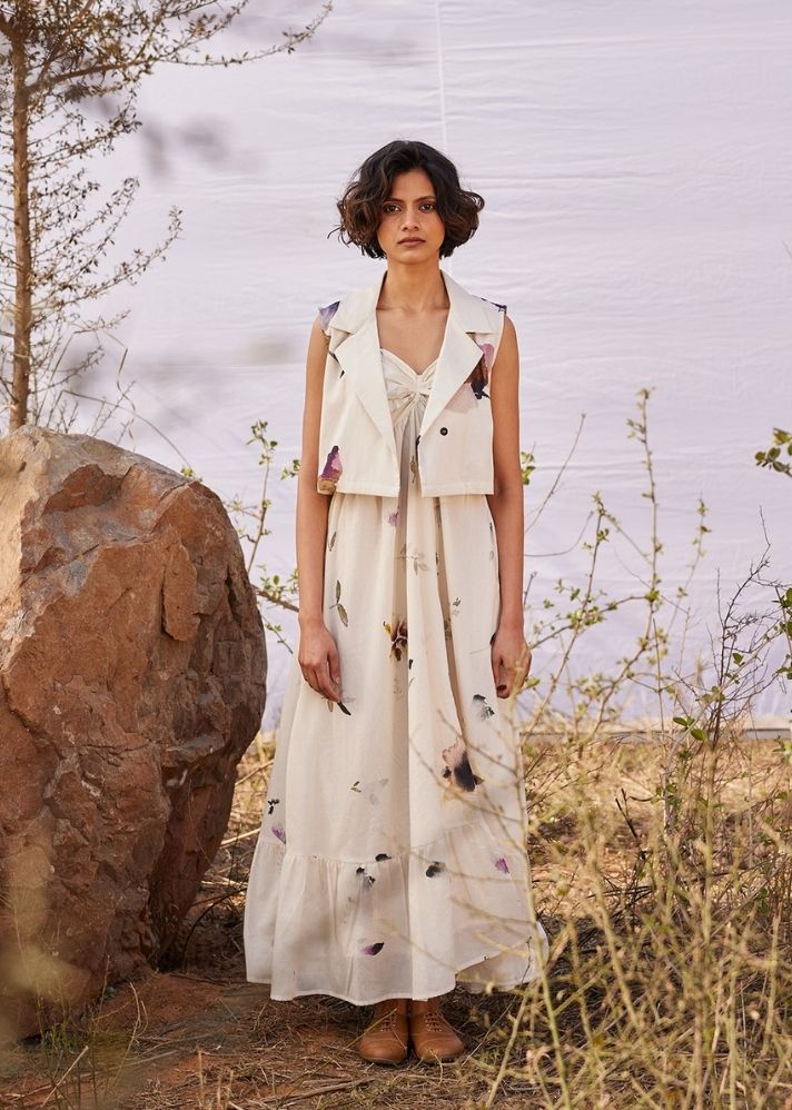 A Model Wearing White  Cotton Mul Rain forest, curated by Only Ethikal