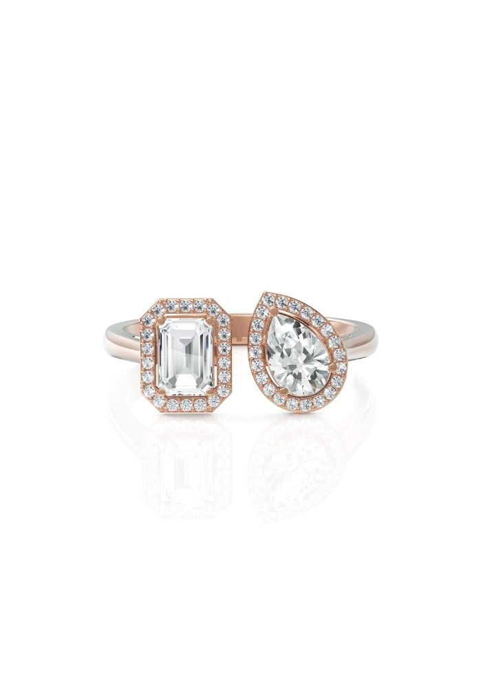 Product image of Yellow Gold, White Gold, Rose Gold 18K gold set with Etically Lab Grown Diamonds Pear And Emerald Cut Ring, curated by Only Ethikal