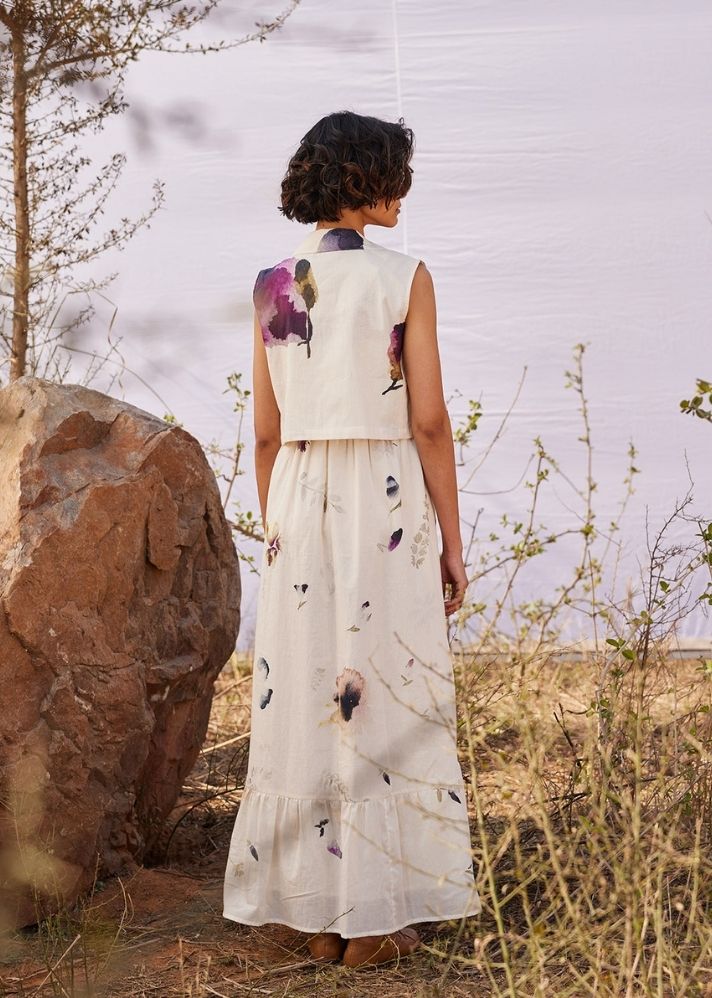 A Model Wearing White  Cotton Mul Rain forest, curated by Only Ethikal