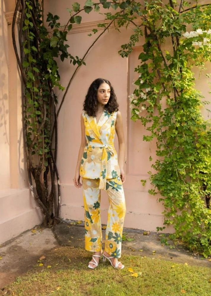 A Model Wearing Multicolor Organic Cotton Essence Co-Ord Set- Mosaic Yellow Print, curated by Only Ethikal