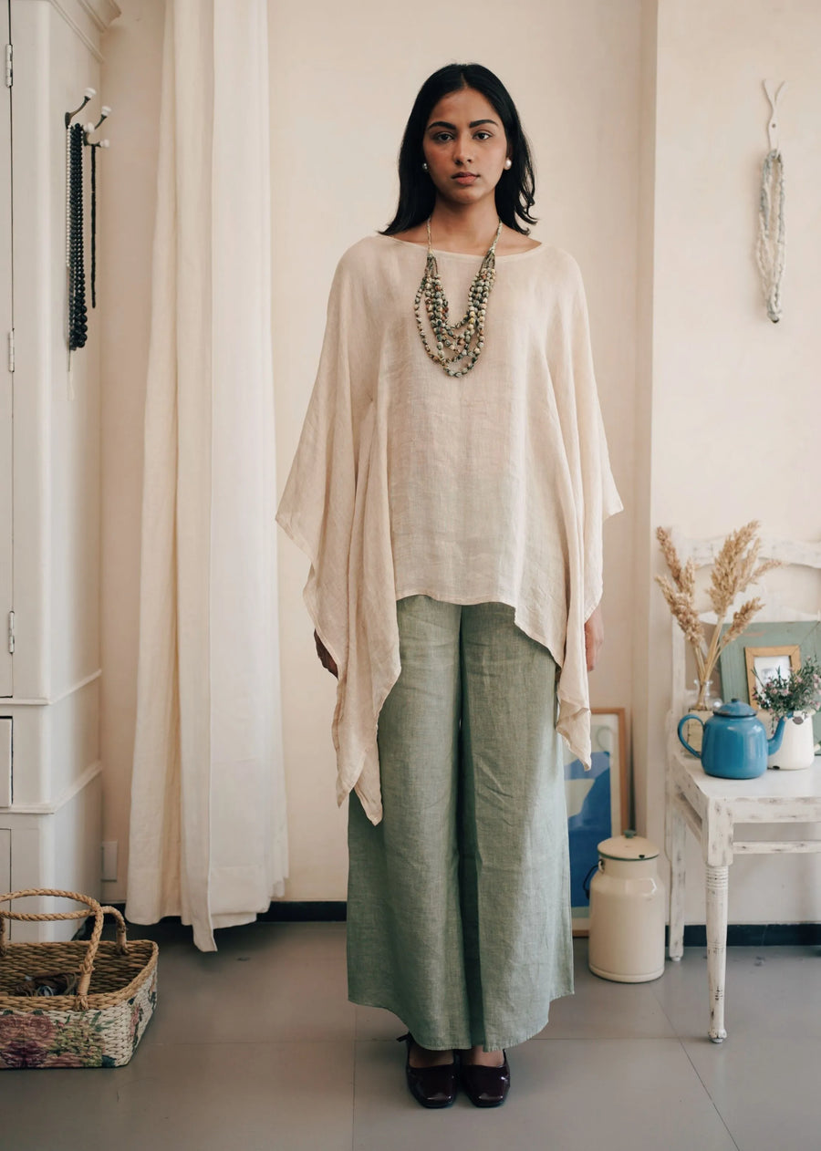 A Model Wearing Multicolor THIN LINEN Kaftan Overlay, curated by Only Ethikal