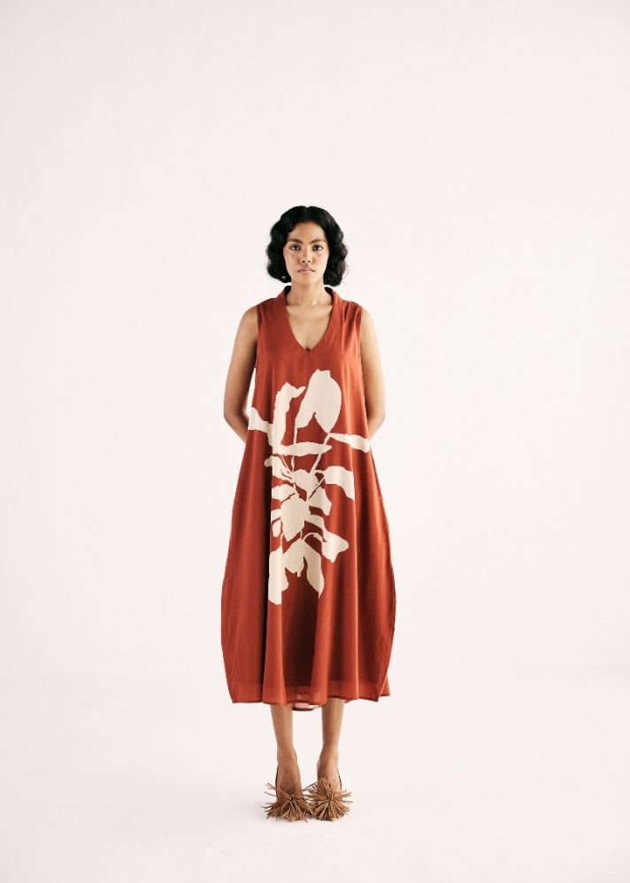 A Model Wearing Multicolor Cotton Mul Redwood Garden Dress, curated by Only Ethikal