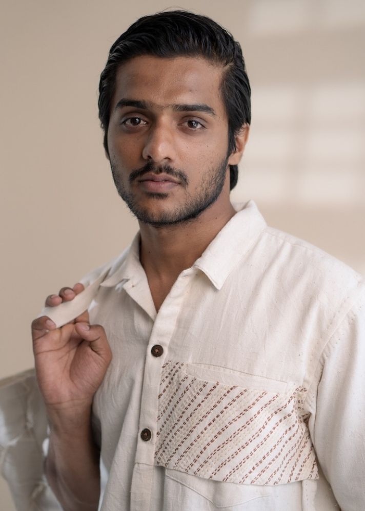 A Model Wearing White Pure Cotton Dawning Shirt Jacket, curated by Only Ethikal