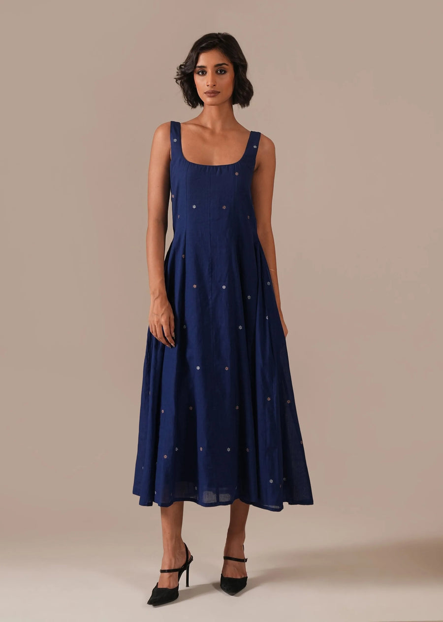 A Model Wearing Blue Pure Cotton Starry Mist Dress, curated by Only Ethikal