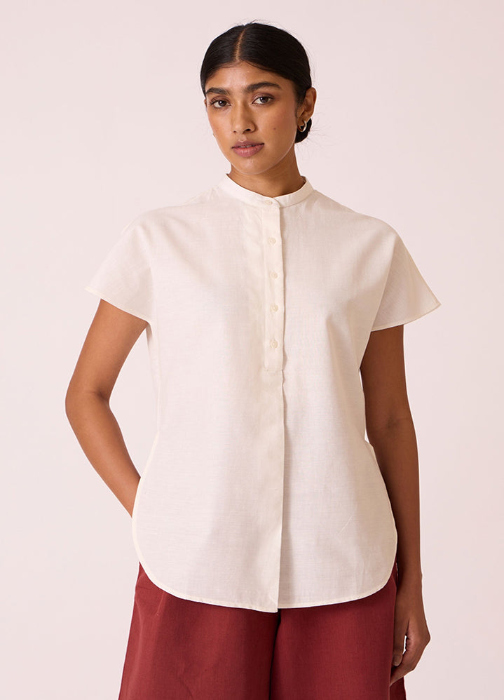 A Model Wearing White Handwoven Cotton Deok Handwoven Cotton Top, curated by Only Ethikal