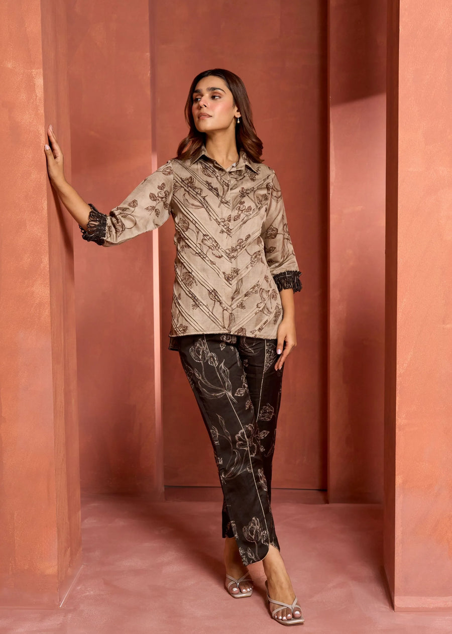 A Model Wearing Beige Linen Bemberg Solace Shirt, curated by Only Ethikal