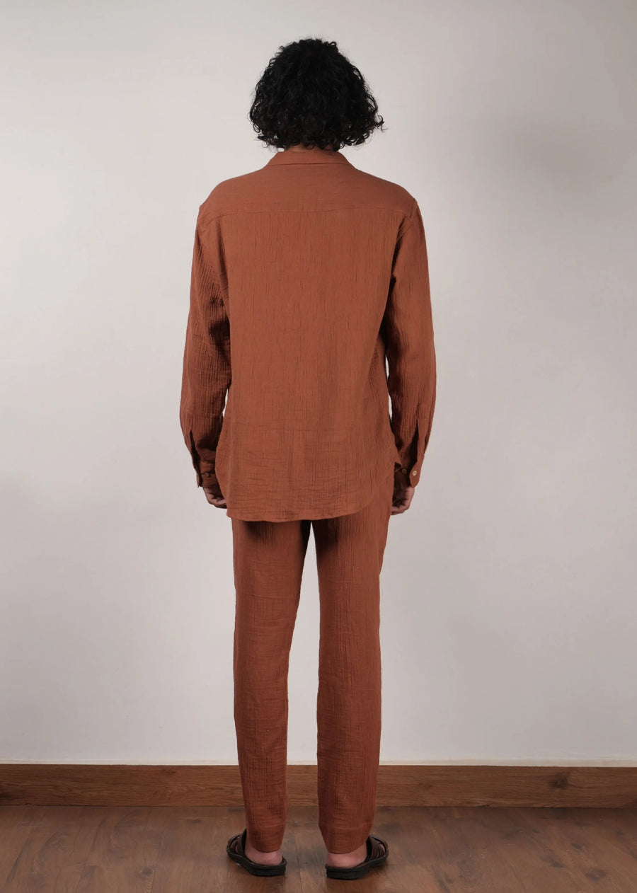 Men'S Pocket Crush Cotton Brown Shirt