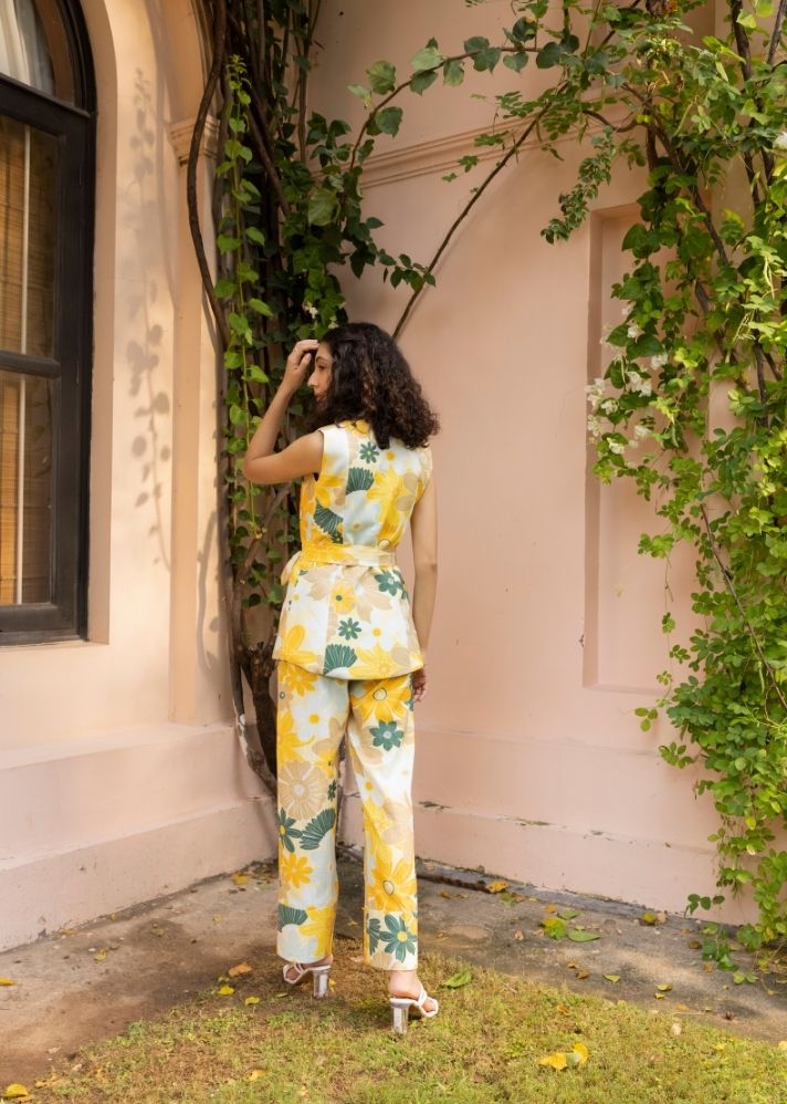 A Model Wearing Multicolor Organic Cotton Essence Co-Ord Set- Mosaic Yellow Print, curated by Only Ethikal