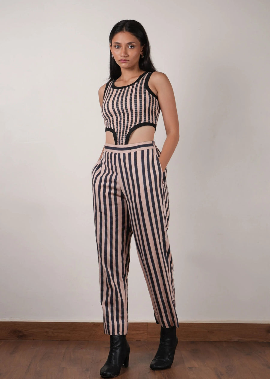 Pink with Charcoal Block Printed Smocked Bodysuit