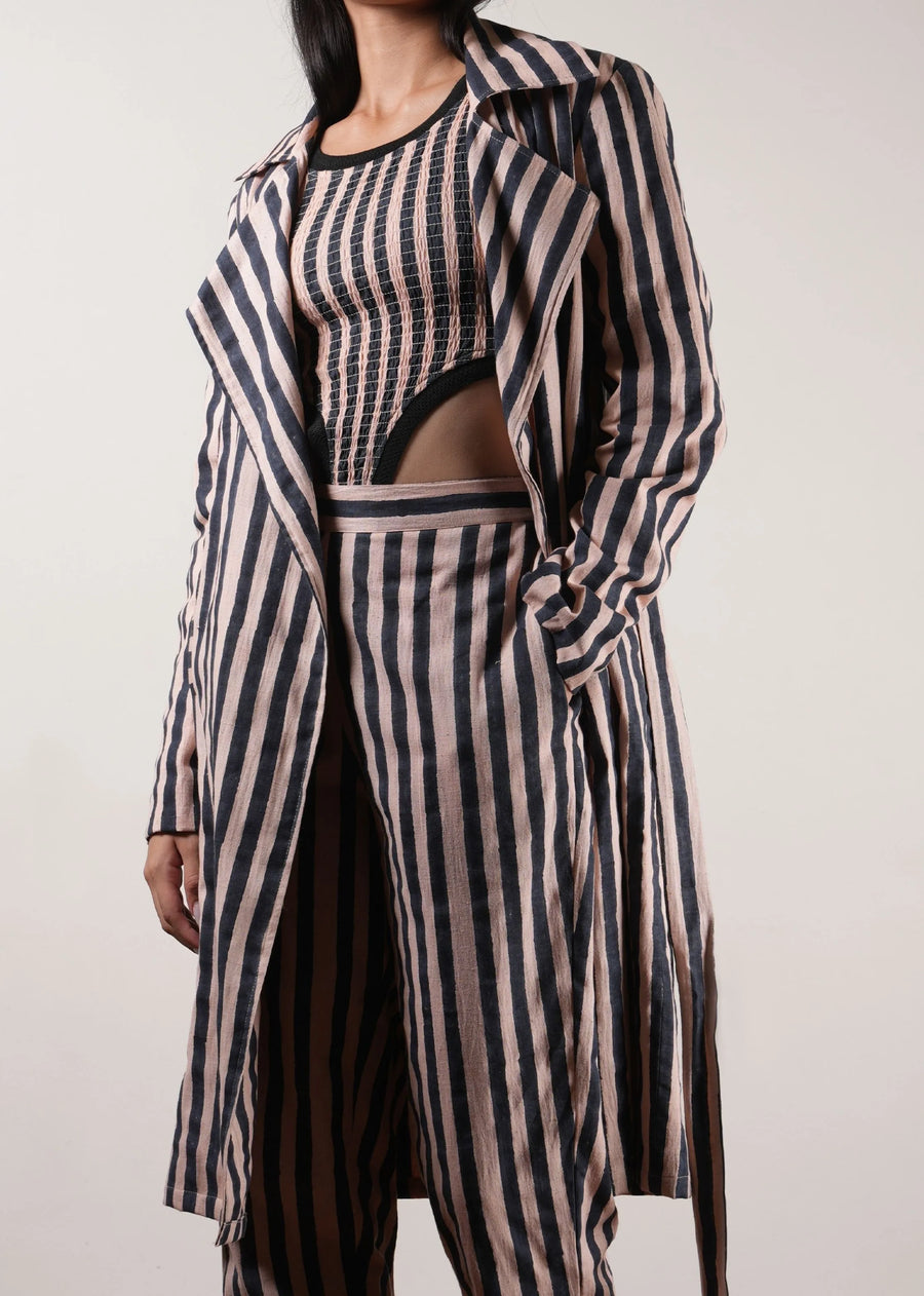 Pink with Charcoal Block Printed Trench Jacket