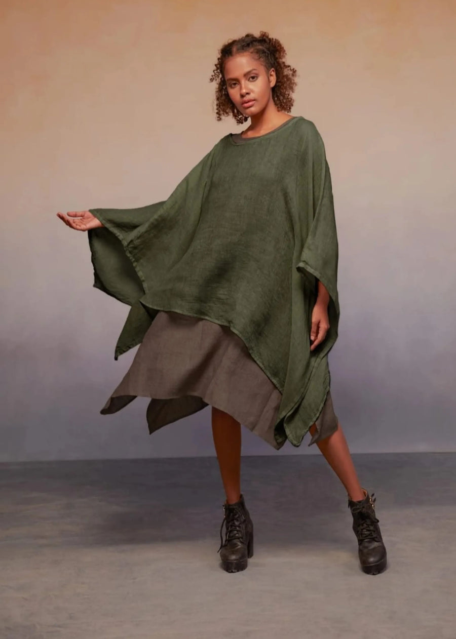 A Model Wearing Multicolor THIN LINEN Kaftan Overlay, curated by Only Ethikal