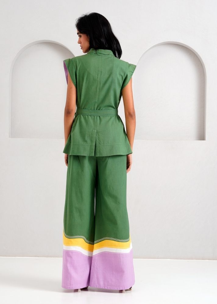 A Model Wearing Multicolor Handloom Cotton Berlin Set, curated by Only Ethikal