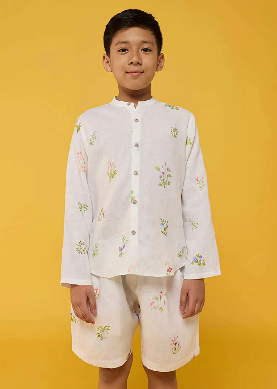 Kids Akio Floral Linen Co-Ord Set- White