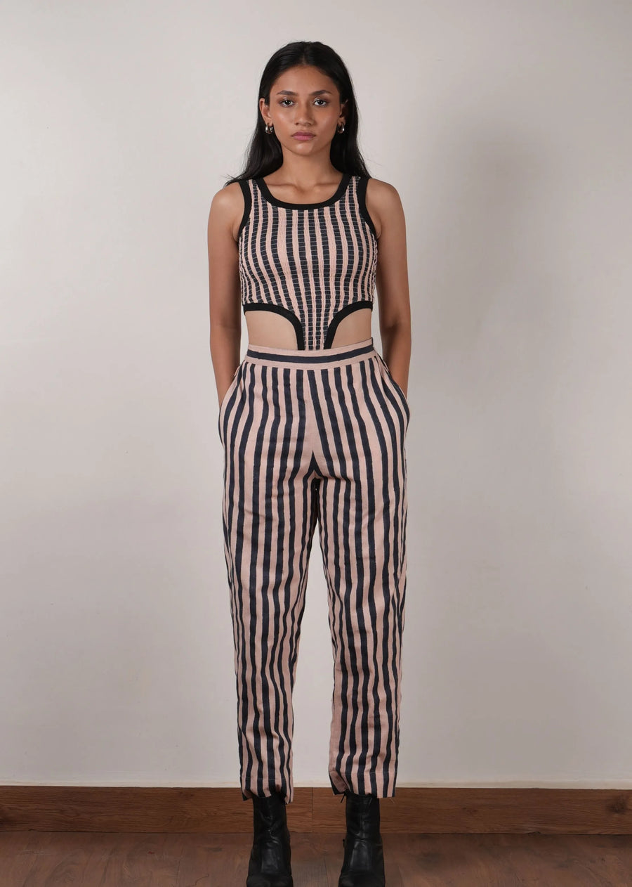 A Model Wearing Pink & Black Str Pure Cotton Pink with Charcoal Block Printed SE Pants, curated by Only Ethikal