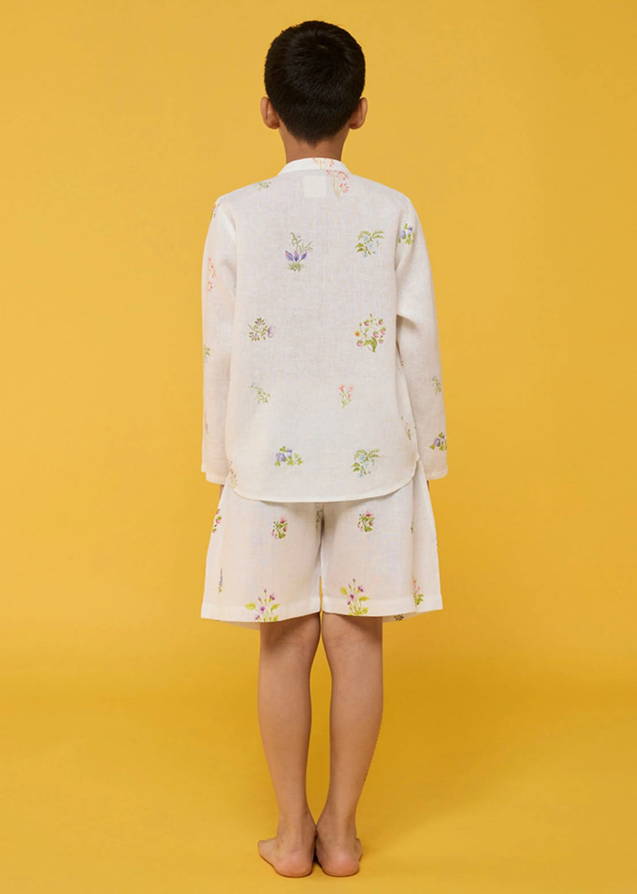 Kids Akio Floral Linen Co-Ord Set- White