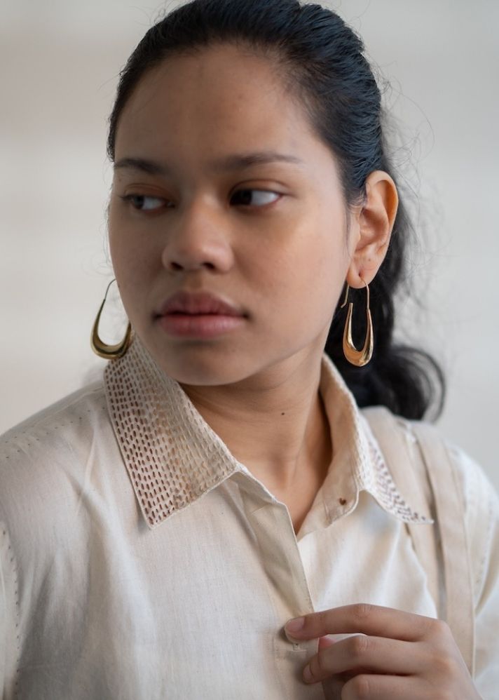 A Model Wearing White Pure Cotton Dawning Button Down Dress, curated by Only Ethikal
