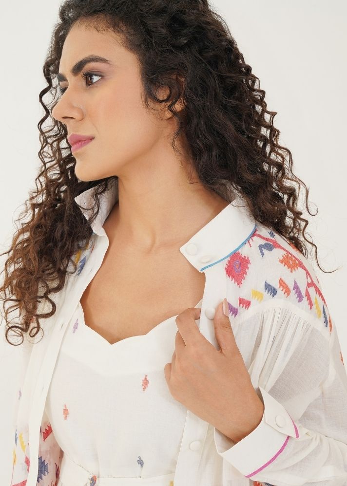 A Model Wearing Multicolor Pure Cotton Kora Top Multicolor, curated by Only Ethikal