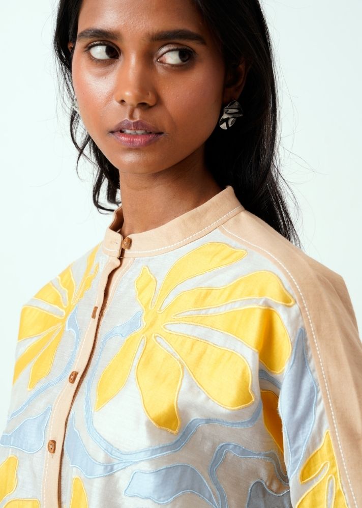 A Model Wearing Multicolor Handloom Cotton Bask Top, curated by Only Ethikal