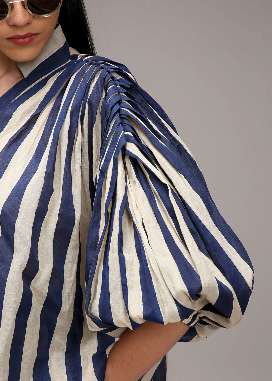 Egg-Shell Blue Striped Baha Tunic Set (2 Pcs)