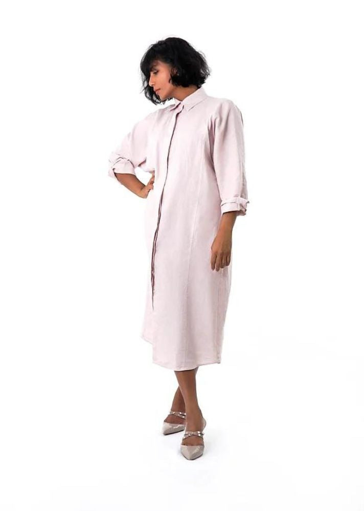 A Model Wearing White Linen Lucia Oversize Shirt Dress - Midi, curated by Only Ethikal