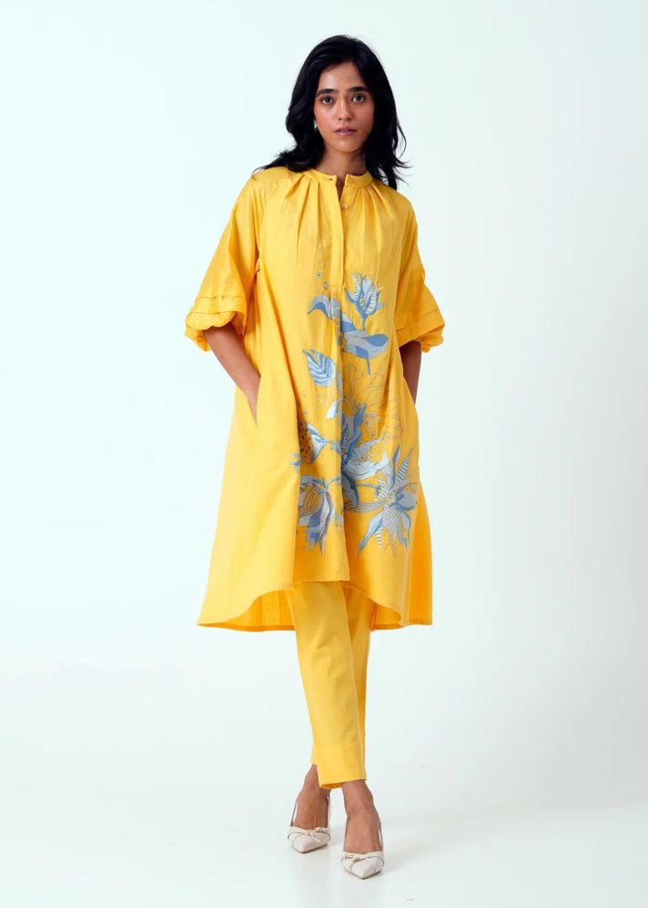 A Model Wearing Multicolor Handloom Cotton Canary Co-Ord Set, curated by Only Ethikal