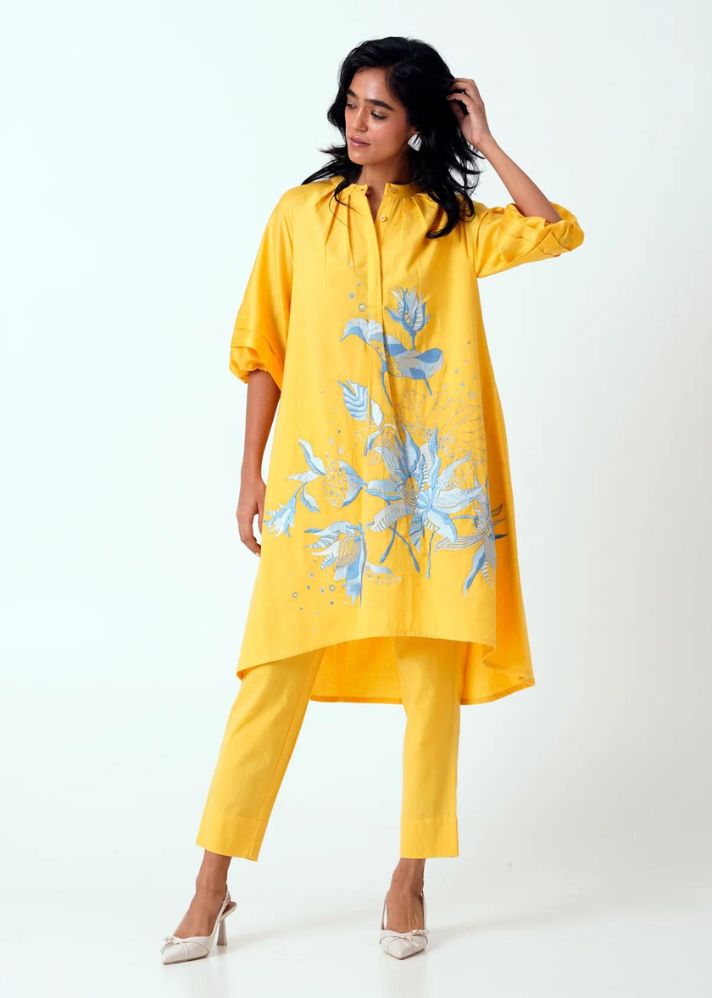 A Model Wearing Multicolor Handloom Cotton Canary Co-Ord Set, curated by Only Ethikal