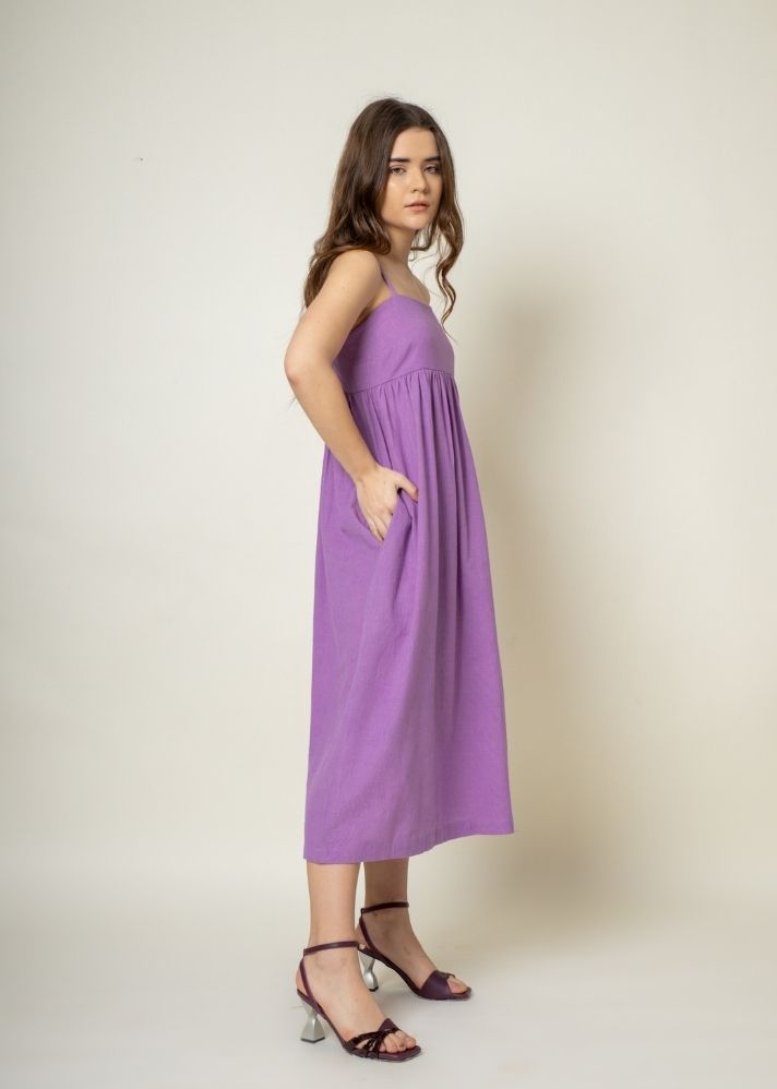 A Model Wearing Purple Organic Cotton Ella Purple Dress, curated by Only Ethikal