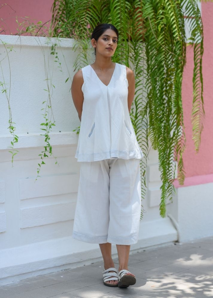 A Model Wearing White Pure Cotton Carolina Set, curated by Only Ethikal