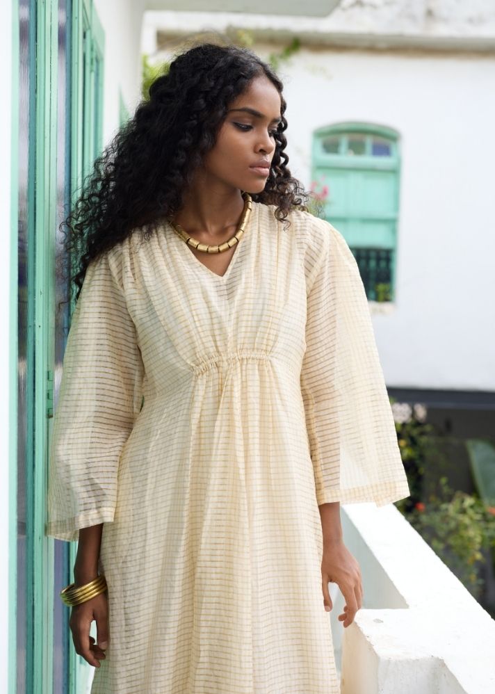 White Shringara Gold  Maxi Dress