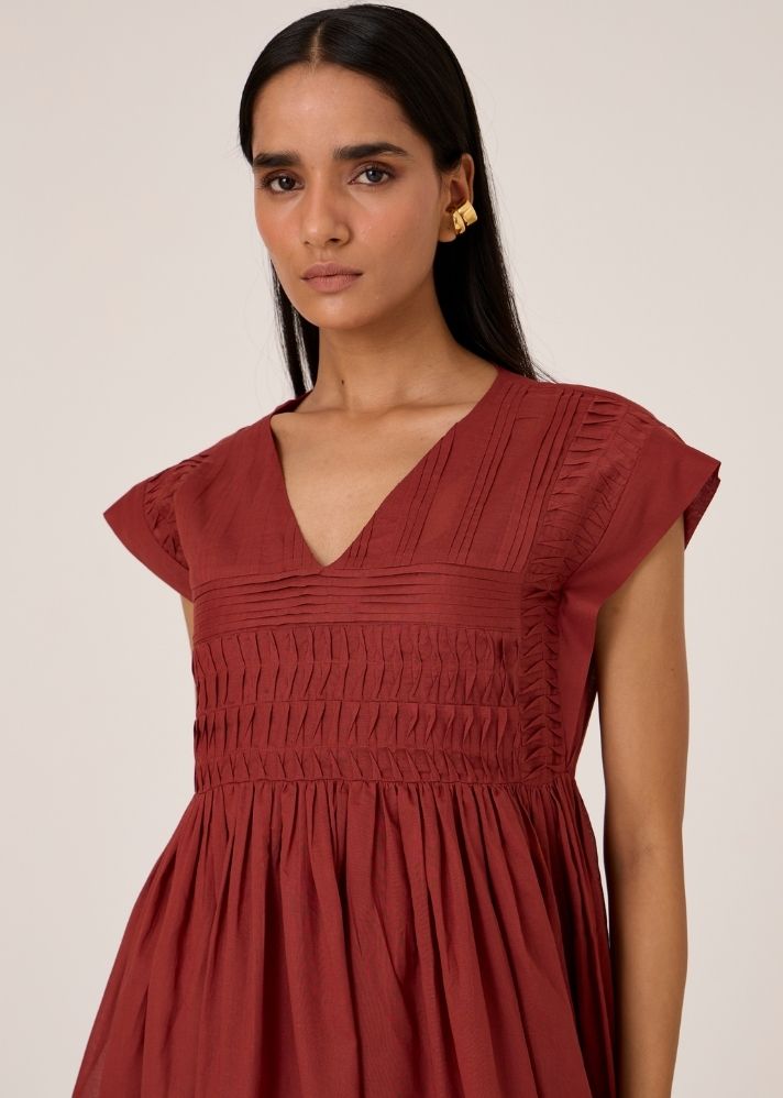 Aelia Umber Pleated Midi Dress