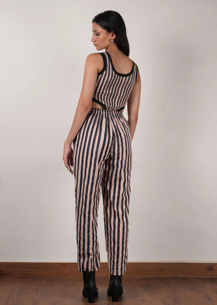 Pink with Charcoal Block Printed Smocked Bodysuit & Pant Set (2 PCS)