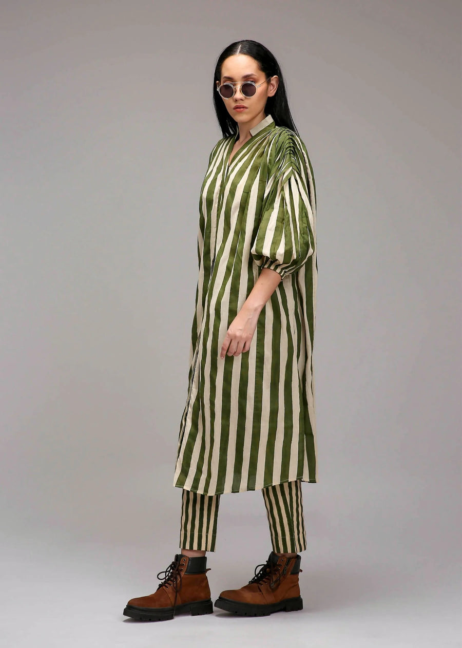 Egg-Shell Green Striped Baha Tunic