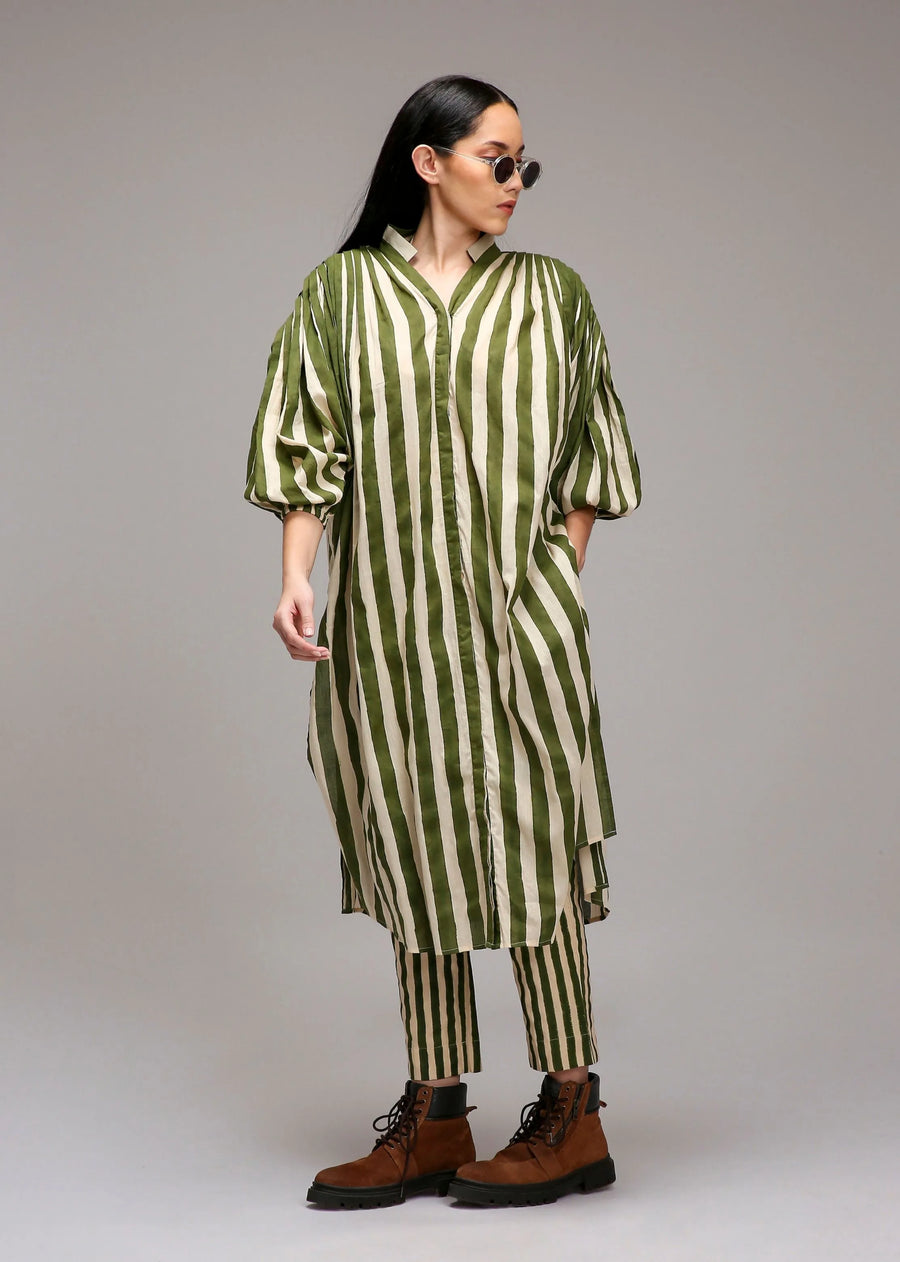 Egg-Shell Green Striped Baha Tunic